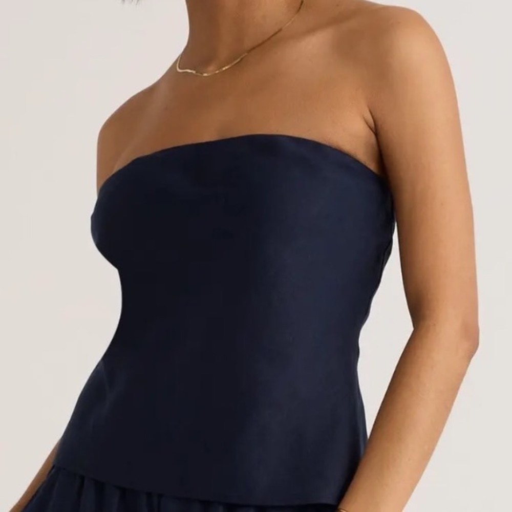 Quince 100% European Linen Strapless Tube Top Deep Navy Blue Large LB58025 NWT
